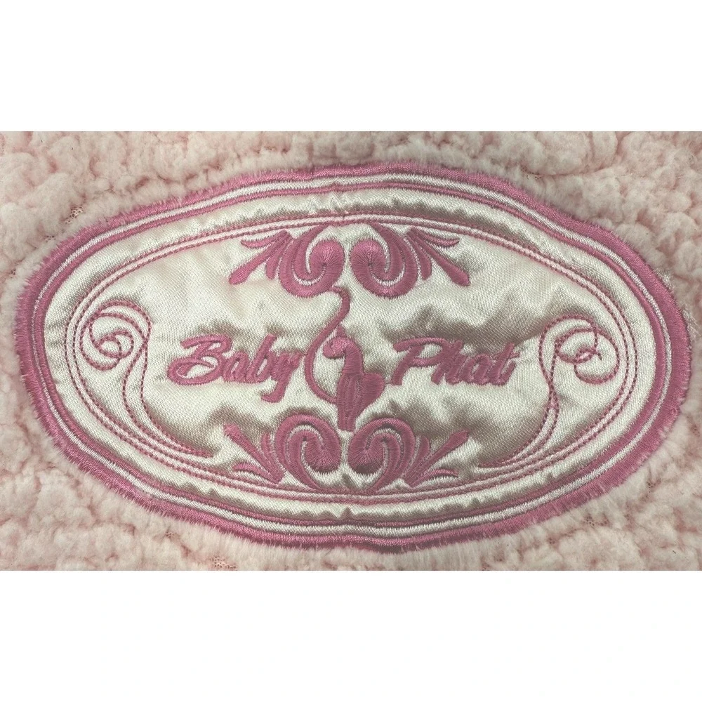 Baby Phat Girlz Pink‎ Sherpa Fleece Blanket Satin Logo Patch One Size EUC